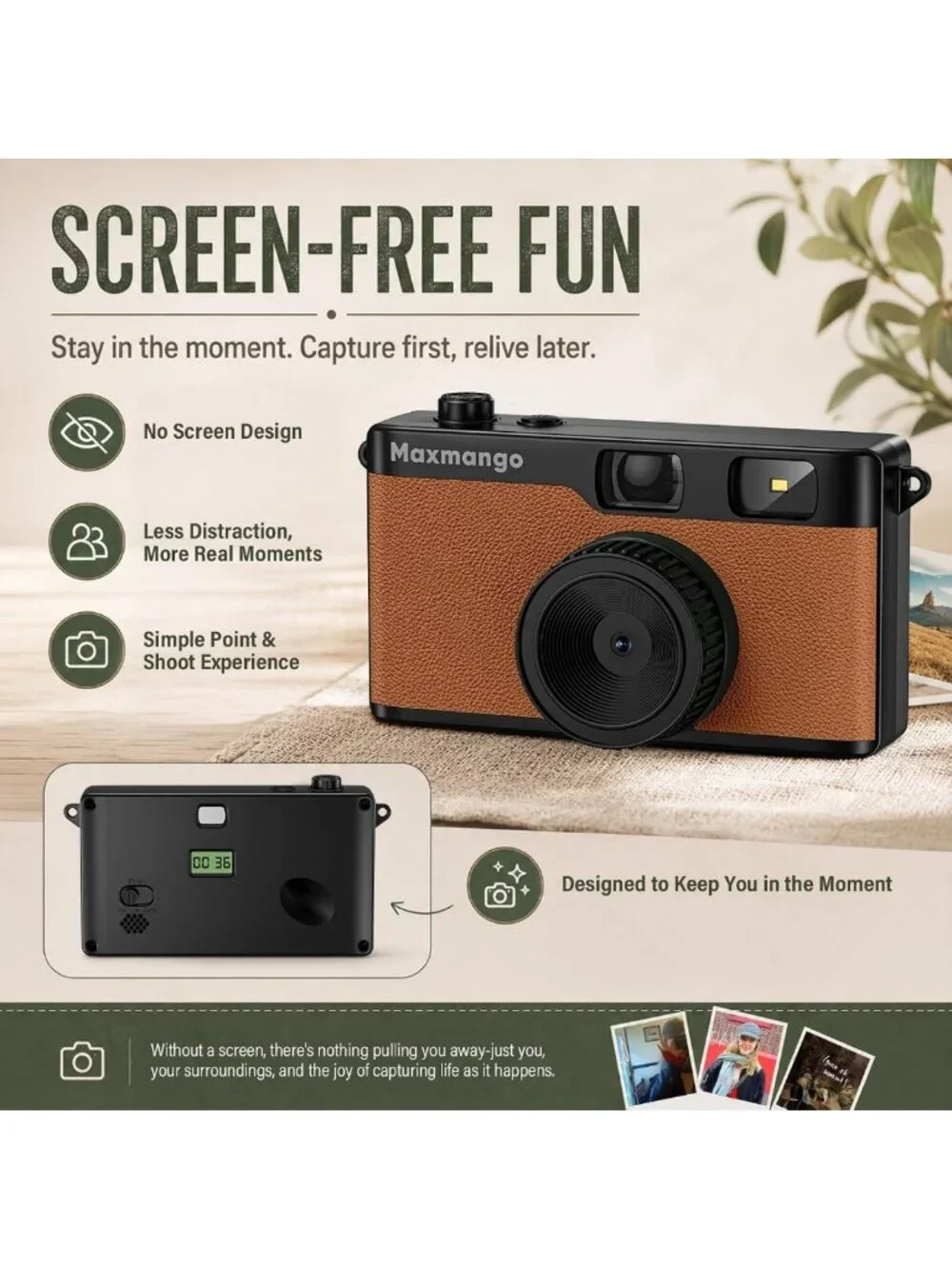 Vintage 12MP Digital Camera - Retro Screenless Design, 8GB SD Card Included